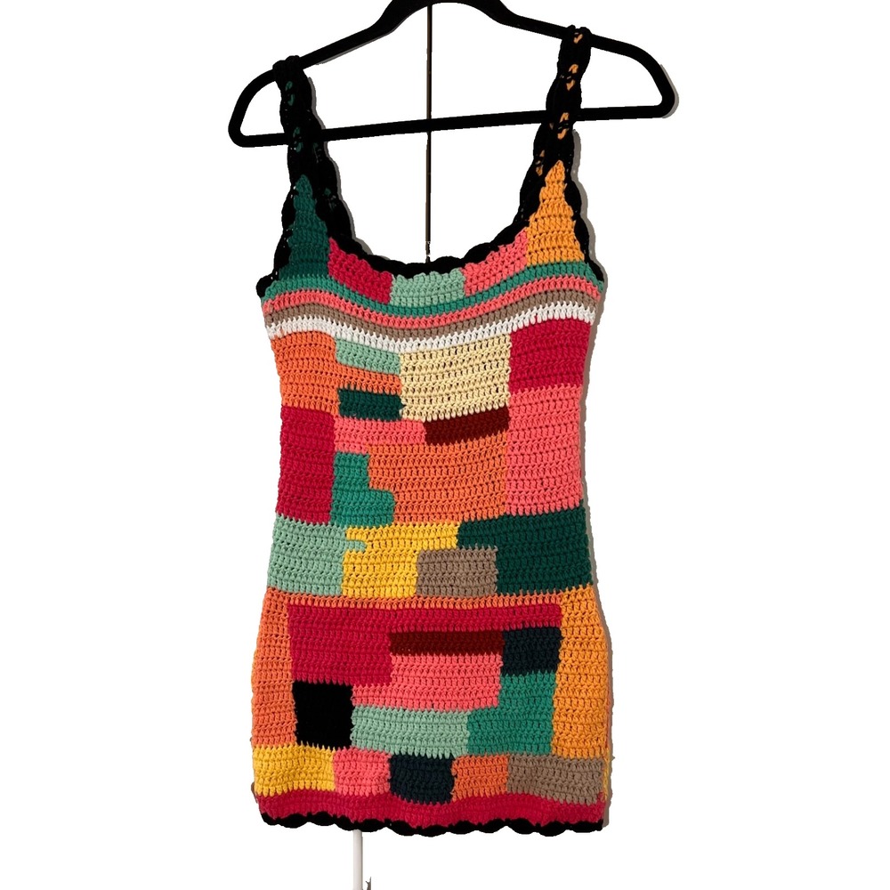 Tach Clothing Boho Crochet Patchwork Mini Dress Small Multicolor Indie Festival - Picture 2 of 6